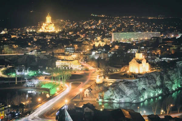 Вид зверху в Тбілісі вночі — стокове фото