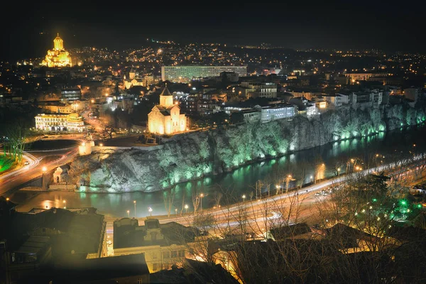 Вид Церковь Тбилиси Ночью — стоковое фото