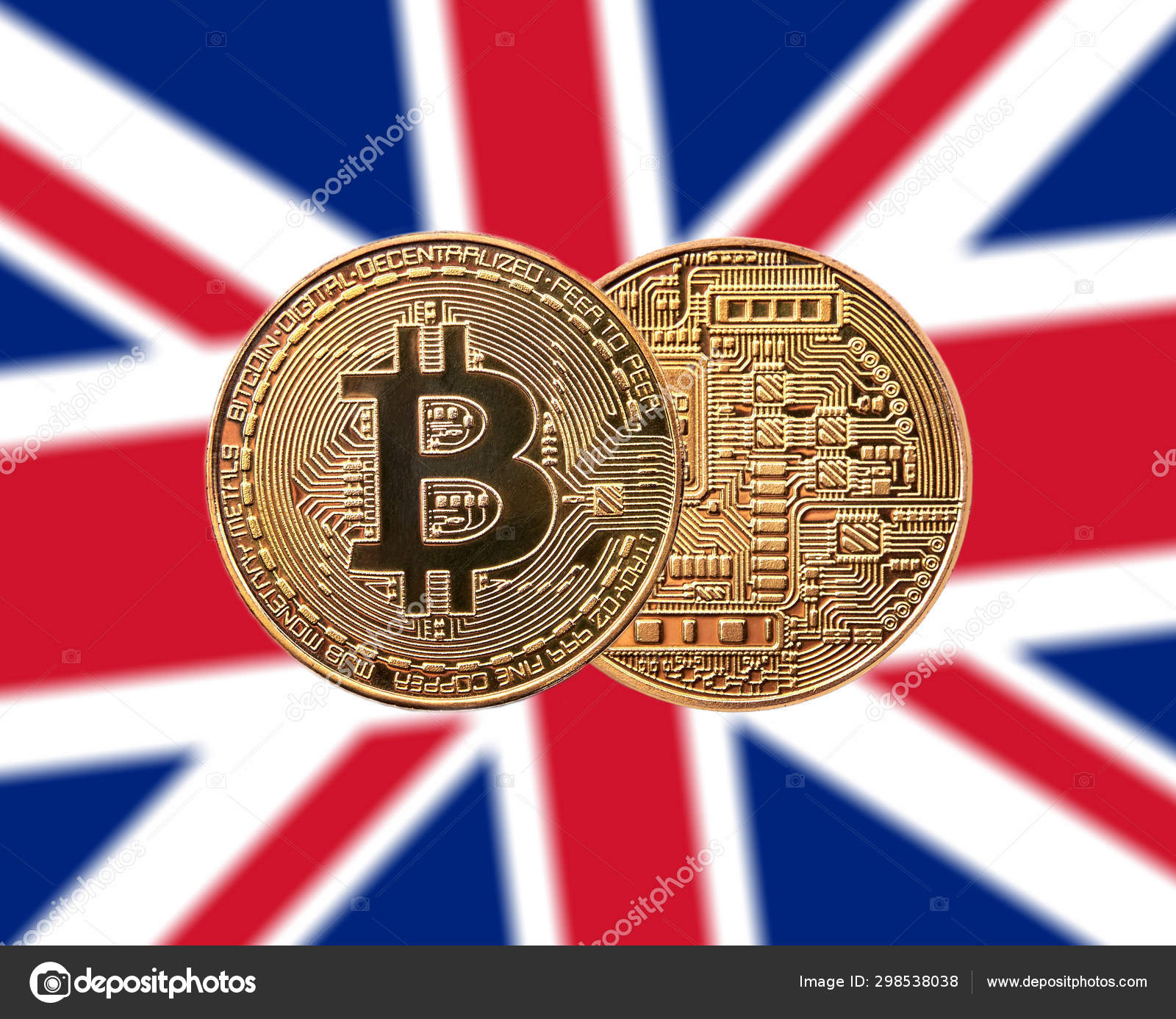 硬币比特币和英国国旗—— 库存社论照片© badahos #298538038