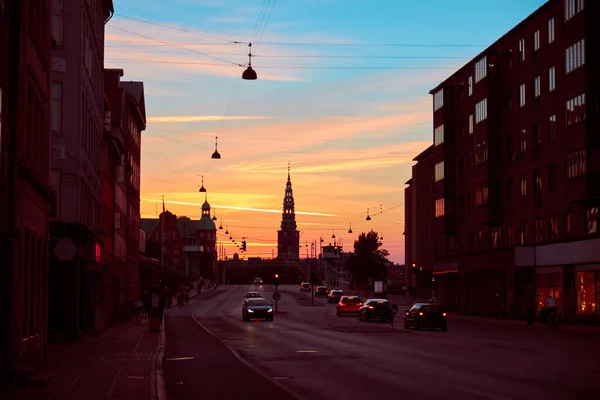 Belo céu por do sol sobre Copenhage — Fotografia de Stock