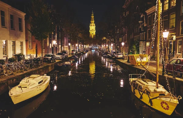 Amsterdam gece, Hollanda. — Stok fotoğraf