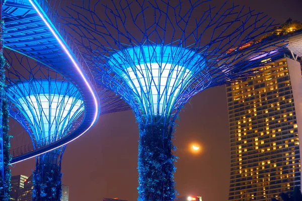 Tuinen langs de baai 's nachts in singapore — Stockfoto