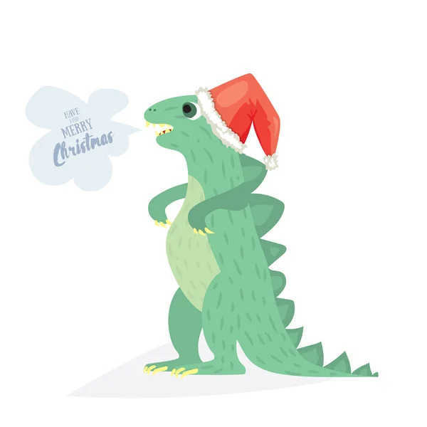 Aranyos Dino Kívánok Nagyon Boldog Karácsonyt Holiday Kártya Sablon — Stock Vector