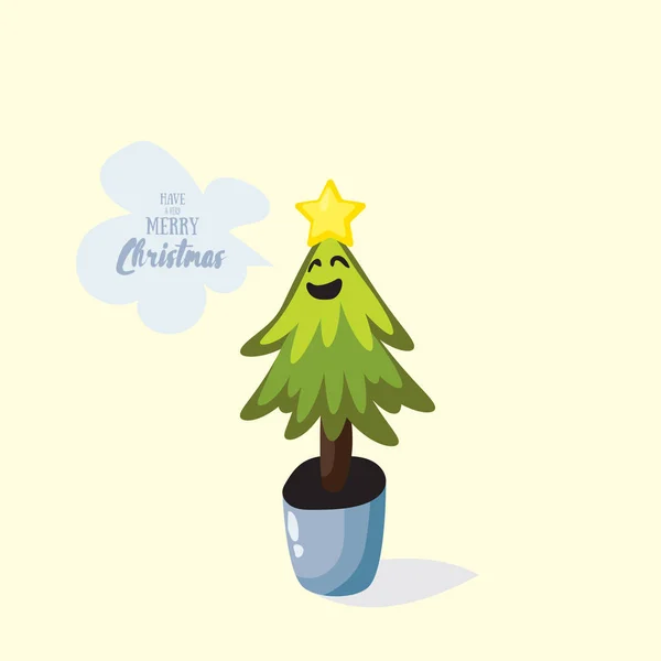 Cartoon Kerstboom Pot Wenst Een Heel Merry Christmas Platte Vectorillustratie — Stockvector