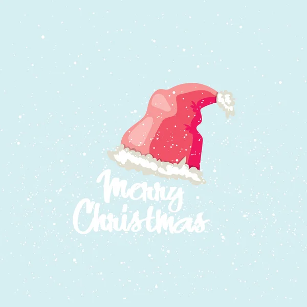 Frohe Weihnachten Postkarte Wintergrußkarte Mit Weihnachtsmütze Und Modernem Schriftzug Vektorillustration — Stockvektor