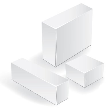 Beyaz paket kutu. Şablon ambalaj sahte. Bir gıda, elektronik, yazılım, kozmetik tasarım ve diğer ürünleri için iyi. Resimli vektör