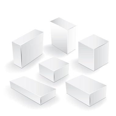 Beyaz paket kutu. Şablon ambalaj sahte. Bir gıda, elektronik, yazılım, kozmetik tasarım ve diğer ürünleri için iyi. Resimli vektör