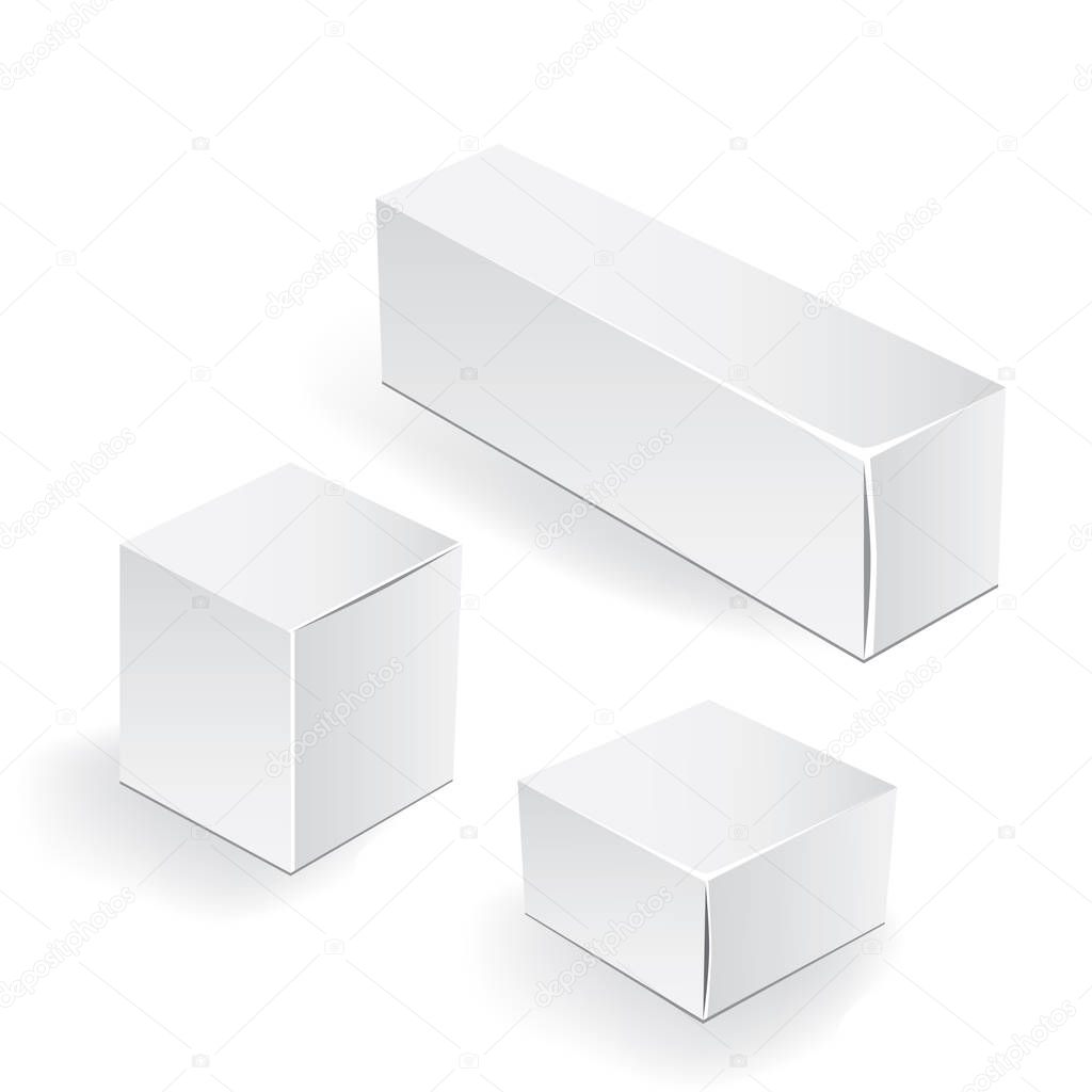 White package box. Packaging mock up template. Good for a food, electronics, software, cosmetics design and other products. Vector illustrated