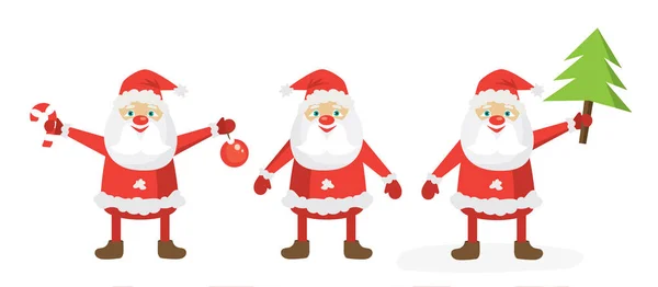 Cartoon Santa Instellen Platte Vector Illustratie Sjabloon Vrolijk Kerstfeest — Stockvector