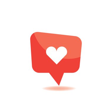 Kırmızı sosyal medya şekli ile kalp, takipçisi kişi ve yorum simge gibi kabarcık. Basit düz tasarımı. Vektör illustreted