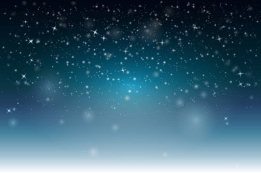 Noel gecesi. Kar yağışı kar taneleri ve yıldız koyu mavi arka plan ışıltı. Kış parlak kar tasarım şablonu. Basit vektör çizim zemin tasarımınız için.