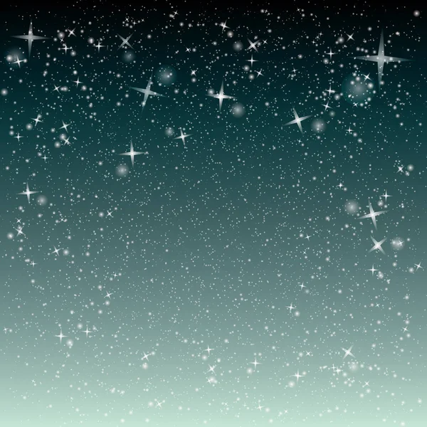 クリスマスの夜 降雪雪片と濃い青の星と抽象的な背景を輝き 冬雪の光沢のあるデザイン テンプレートです あなたの設計のための単純なベクトル イラスト背景 — ストックベクタ