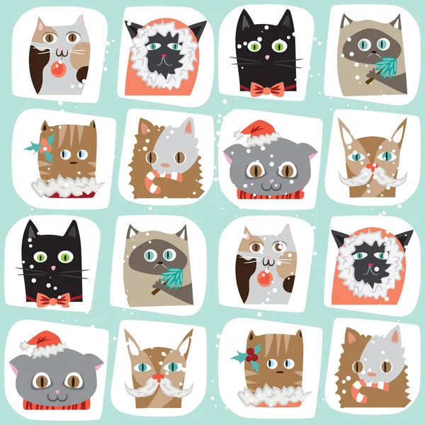 Nahtloser Vektor illustriert Cartoon Weihnachten Katzen Hintergrund. Niedliche tierische Fliesen Muster. Neujahr Verpackung Textur Vektorgrafiken