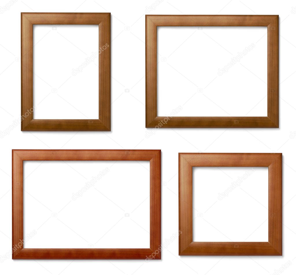 collection of  various vintage wood frame on white background