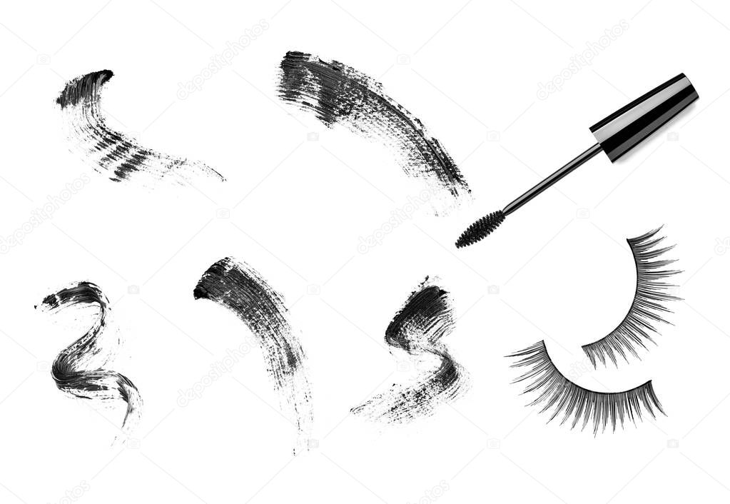 collection of a mascara  shapes on white background. each one is shot separately