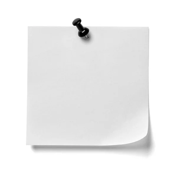 Zbliżenie Papieru Notatkowego Czerwonym Pinezką Białym Tle — Zdjęcie stockowe