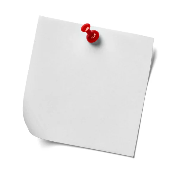 Közeli Hoz Egy Jegyzet Papír Egy Piros Push Pin Fehér — Stock Fotó