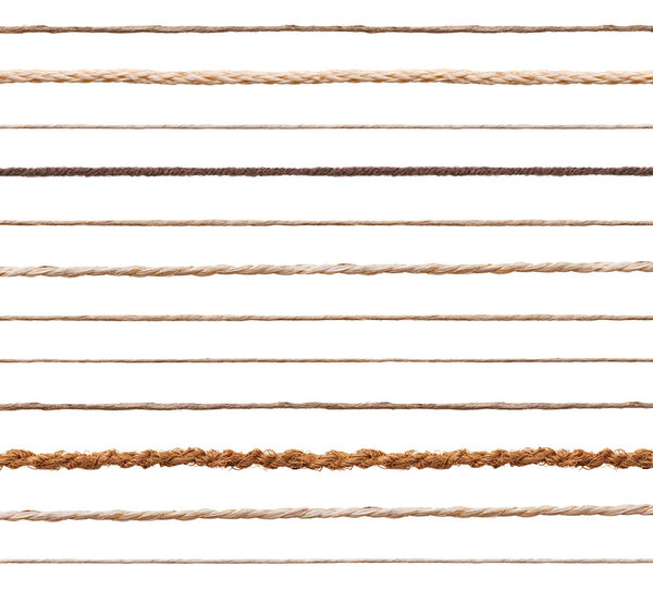 collection of  various strings on white background. each one is shot separately