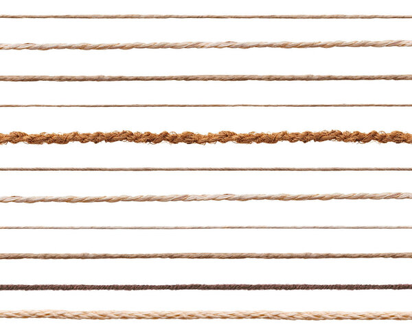 collection of  various strings on white background. each one is shot separately