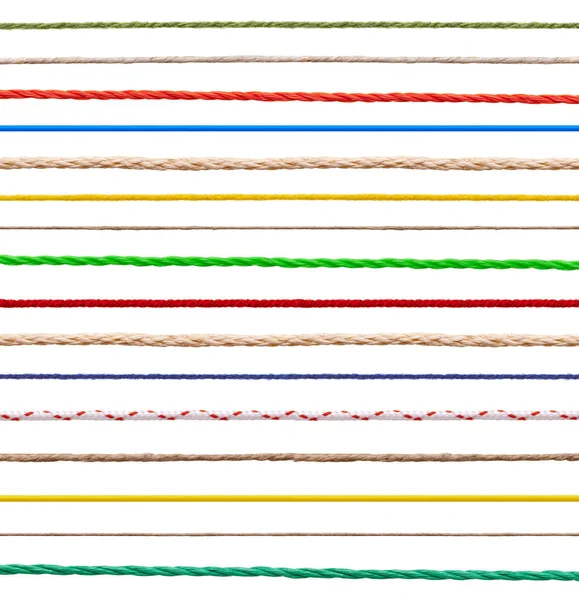 Collection Différentes Cordes Sur Fond Blanc Chacun Est Tiré Séparément — Photo