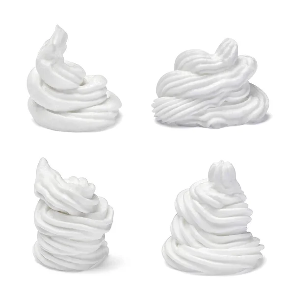 Collection Various White Whipped Cream White Background Each One Shot — Stock Photo, Image