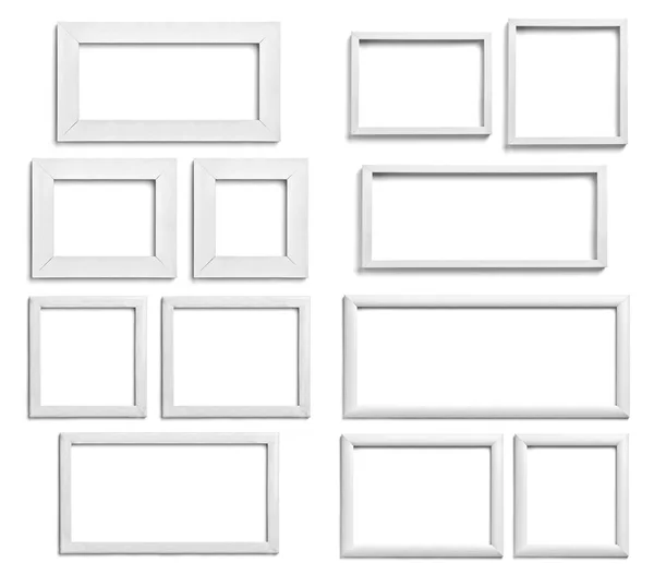 Collection Various White Wood Frames White Background Each One Shot — Stock Photo, Image