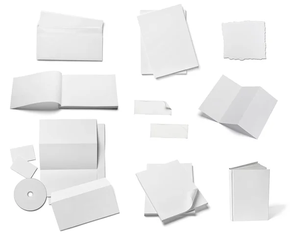 Beyaz Arka Planda Çeşitli Beyaz Baskı Şablonları Koleksiyonu Her Biri — Stok fotoğraf