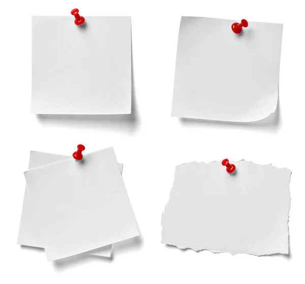 Collection Various Note Paper Red Push Pin White Background Each — Stock Photo, Image