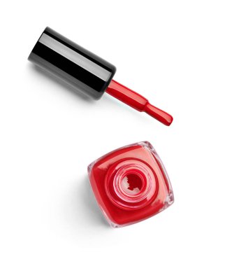 close up of  a nail polish bottle and drop on white background clipart
