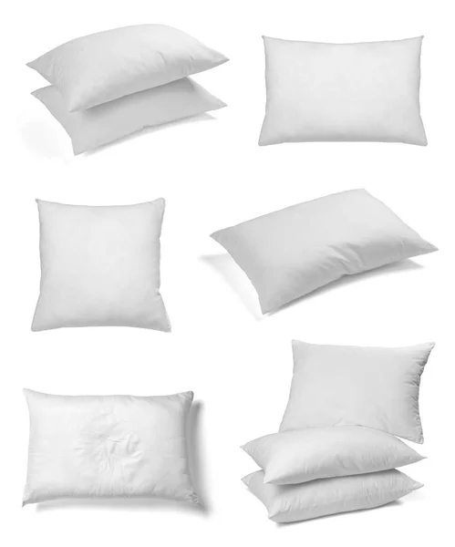 Coleção Vários Travesseiros Brancos Fundo Branco Cada Baleado Separadamente — Fotografia de Stock
