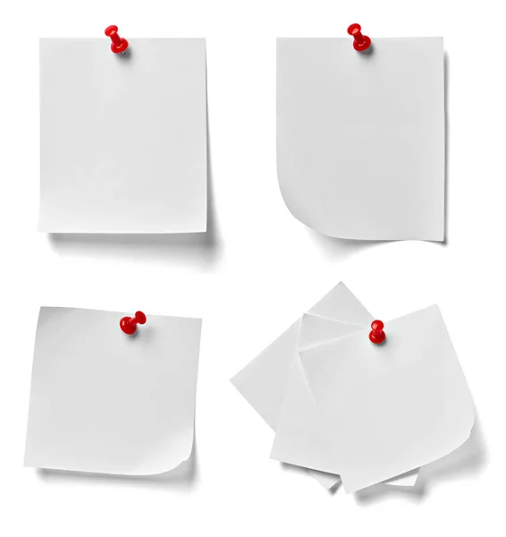 Kolekce Různých Dopisní Papír Červeným Připínáček Bílém Pozadí Každý Nich — Stock fotografie