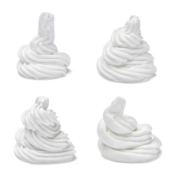 Collection Various White Whipped Cream White Background Each One Shot — Stock Photo, Image