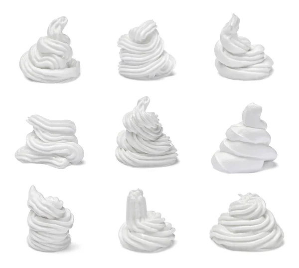 Collection Various White Whipped Cream White Background Each One Shot — Stock Photo, Image