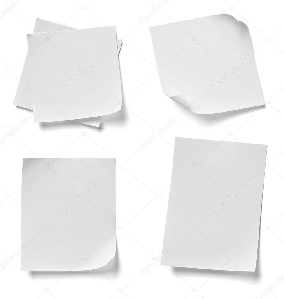 collection of  various note papers on white background. each one is shot separately