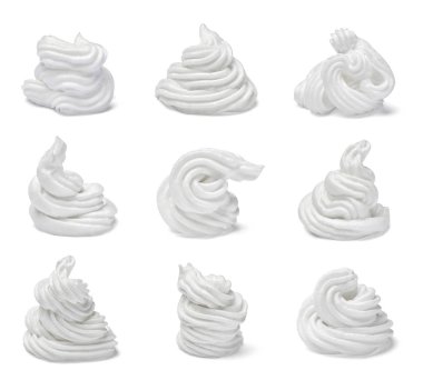 çeşitli beyaz krema beyaz arka plan üzerinde topluluğu. her biri ayrı ayrı vurulur