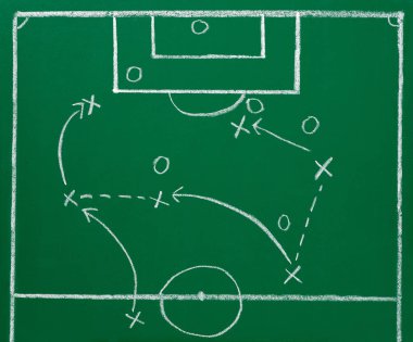 Futbol stratejisi ile yazı tahtası, yakın çekim