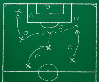 Futbol stratejisi ile yazı tahtası, yakın çekim