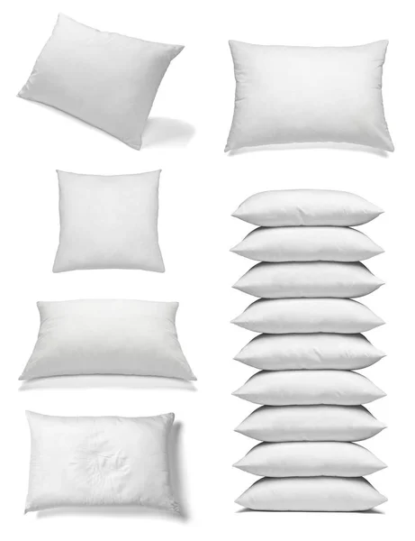 白い背景の様々 な白い枕のコレクションです 各ワンショットを別々 — ストック写真