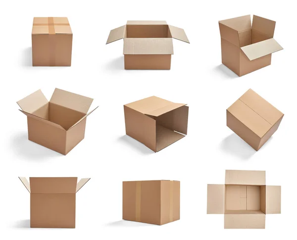 Collection Various Cardboard Boxes White Background — Stock Photo, Image