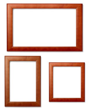 Beyaz arkaplanda çeşitli eski ahşap çerçeve koleksiyonu