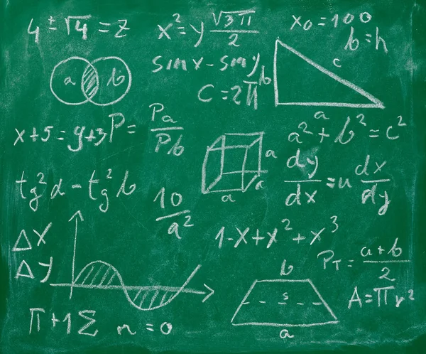 黑板上的数学公式和符号 — 图库照片