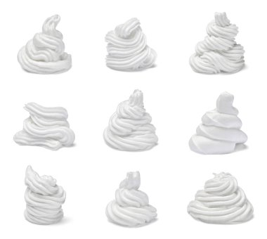 çeşitli beyaz krema beyaz arka plan üzerinde topluluğu. her biri ayrı ayrı vurulur