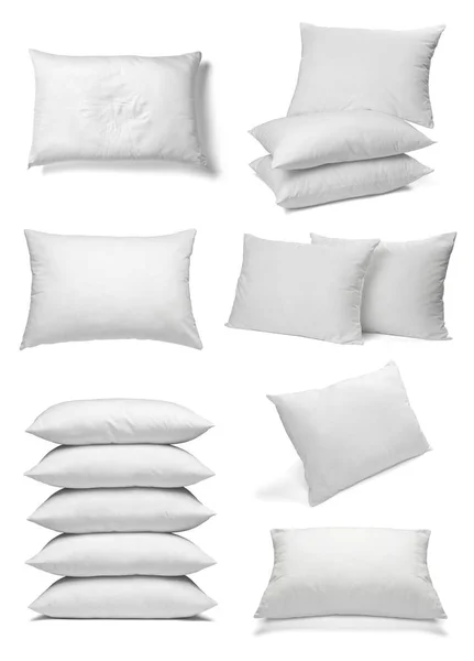 Coleção Vários Travesseiros Brancos Fundo Branco Cada Baleado Separadamente — Fotografia de Stock