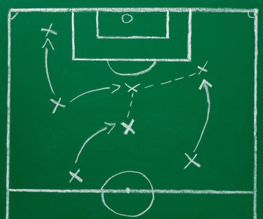 Futbol stratejisi ile yazı tahtası, yakın çekim