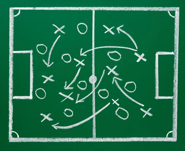 Zbliżenie Tablicy Szkolnej Piłka Nożna Strategii — Zdjęcie stockowe