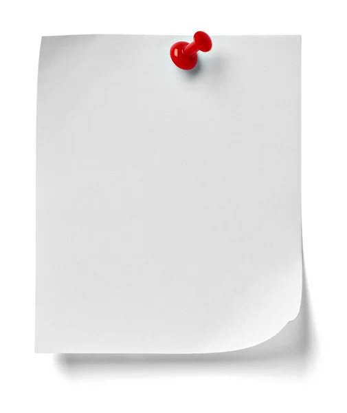 Close Note Paper Red Push Pin White Background — Stock Photo, Image