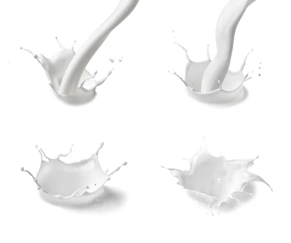 Сбор Различных Брызг Молока Белом Фоне — стоковое фото