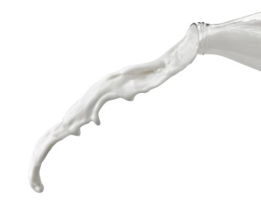 bir süt şişesi ve splash beyaz arka plan üzerinde Kapat