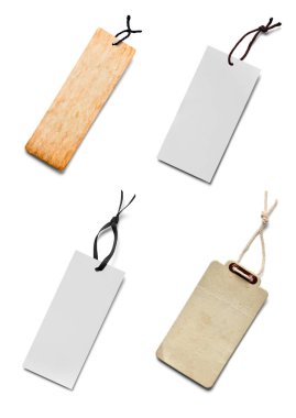 Beyaz arkaplandaki çeşitli fiyat etiketleri koleksiyonu. Her biri ayrı ayrı çekiliyor.