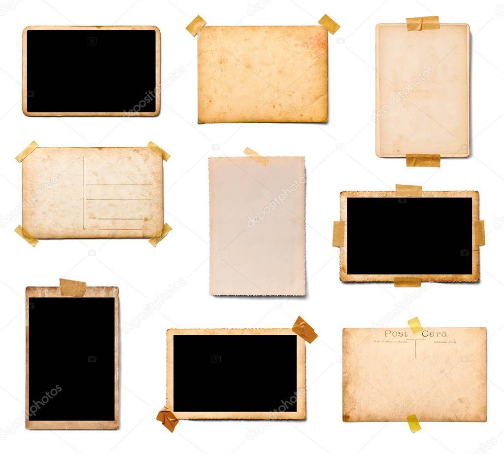 collection of various old photos instant film on white background. each one is shot separately